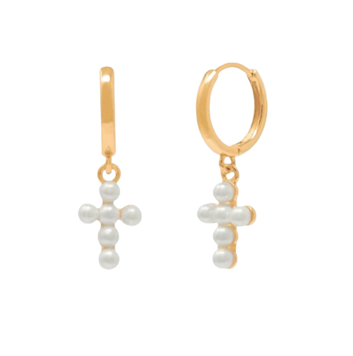 Boucles d'Oreilles Croix Perles